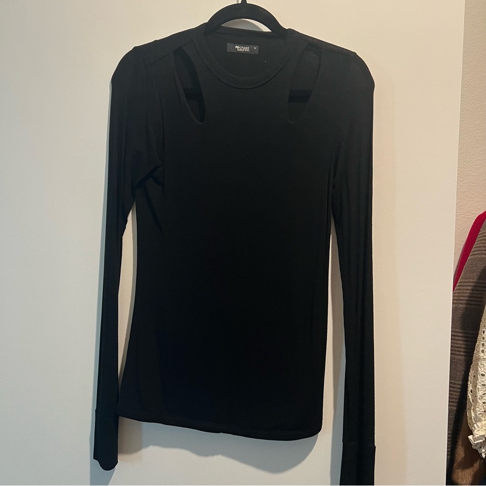 Michael Lauren Black Cut-Out Long Sleeve Top